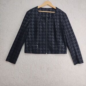 Tribal Jacket Womens 14 Black Gray Houndstooth Zip Front Boxy Textured Jacket